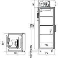 Холодильный шкаф со стеклянной дверью DP107-S, 697*1960*854 мм, Т = -8…0 С, Внутренний объем 700 л , верхнее расположение агрегата + механический замок.