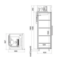 Морозильный шкаф с металлической дверью CВ105-S, 697*1996*620 мм, Т = - 18 С, Внутренний объем 500 л. Верхнее расположение агрегата. Толщина стенки 43 мм. Электрическая оттайка