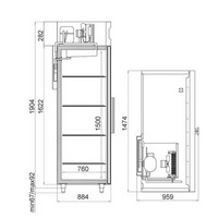 Морозильный шкаф с металлическими дверьми CВ114-S, 1474*1996*884 мм, Т = - 18 С, Внутренний объем 1400 л. Верхнее расположение агрегата.Электрическая оттайка