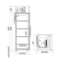 Холодильный шкаф с металлической дверью CM107-S, 697*1960*854 мм, Т = 0…+6 С, Внутренний объем 700 л. Верхнее расположение агрегата.